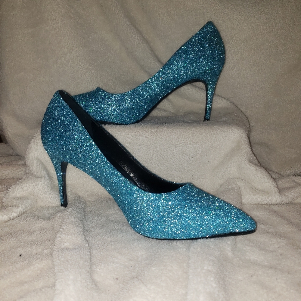 Blue glitter heels